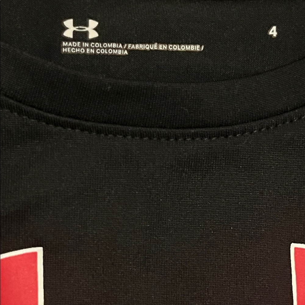 Under Armour Kids Black Long Sleeve Tee with Red Logo - Size 4 - Picture 5 of 6